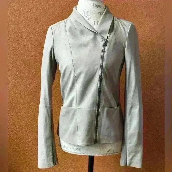 Vince Olive Green/Tan Leather Moto Jacket Women’s Small Like New! - Picture 2 of 8